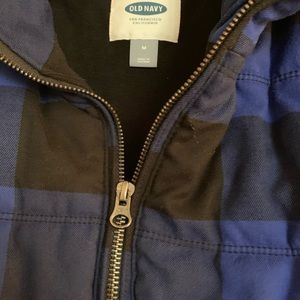 Puffer vest. Old Navy blue buffalo plaid medium
